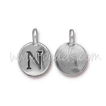 Pendentif charm lettre N Argenté vieilli 11mm (1)