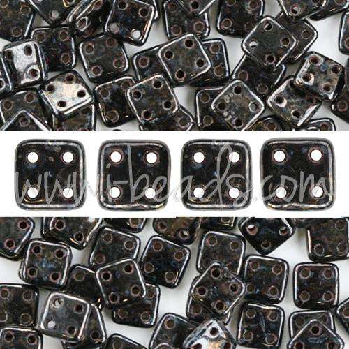 Achat Perles 4 trous CzechMates QuadraTile 6mm Jet Bronze Picasso (10g)