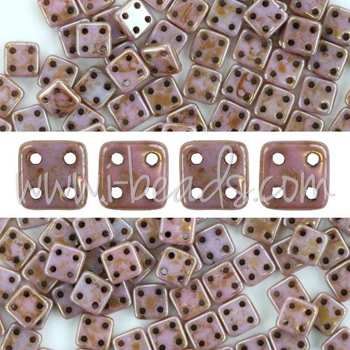 Achat Perles 4 trous CzechMates QuadraTile 6mm Luster Opaque Rose Gold Topaz (10g)