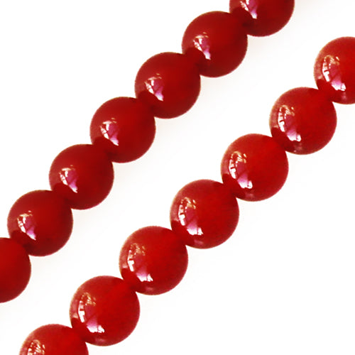 Perles rondes agate rouge teintée orange 8mm sur fil (1)