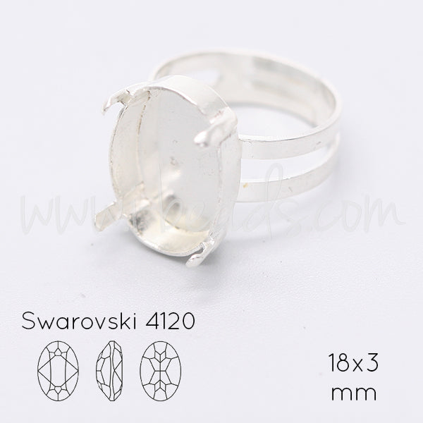 Serti bague ajustable pour Swarovski 4120 18x13mm argenté (1)