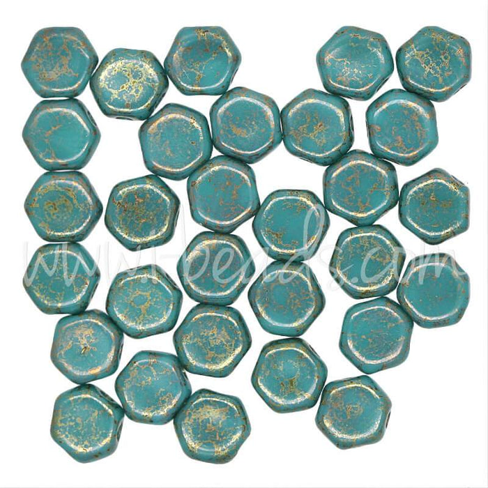 Perles Honeycomb 6mm green turquoise luminous (30)