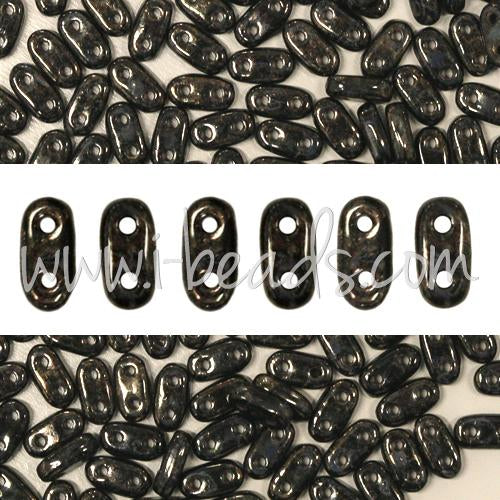 Perles 2 trous CzechMates Bar 2x6mm Jet Bronze Picasso (10g)