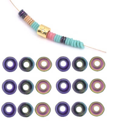 Achat O beads 1x3.8mm Magic Line Blue Pink heishi (5g)