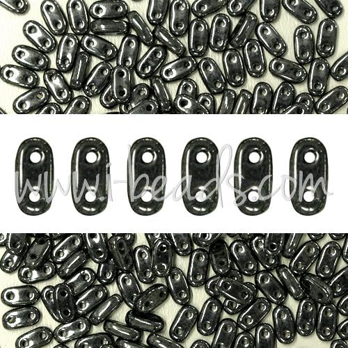 Perles 2 trous CzechMates Bar 2x6mm Hematite (10g)