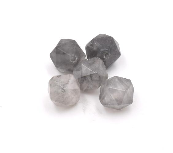 Polygone, facette, Perles de quartz naturel grise, 10x9 mm, trou: 1 mm (X3 unités)