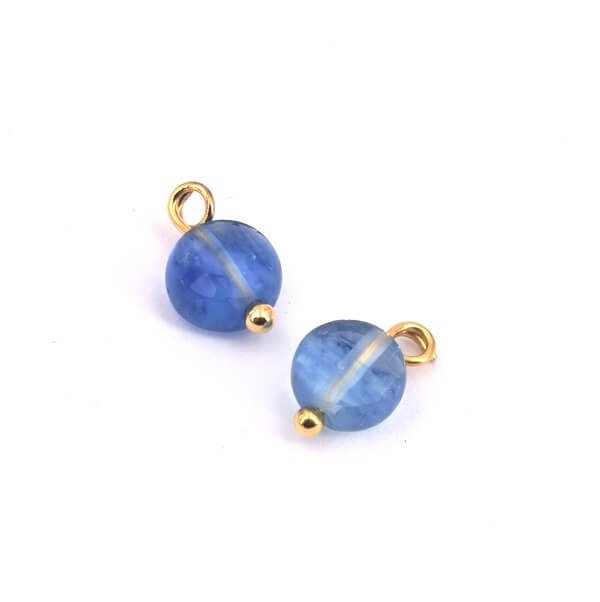 Breloques perles plate Pierre Gemmes Agate BLEU 6mm + clou métal doré qualité (2)