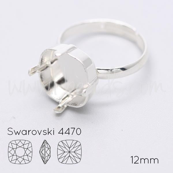 Serti bague ajustable pour Swarovski 4470 12mm argenté (1)