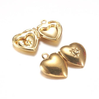 Achat Pendentif Médaillon, Charm, Coeur, Laiton Doré 10mm (1)