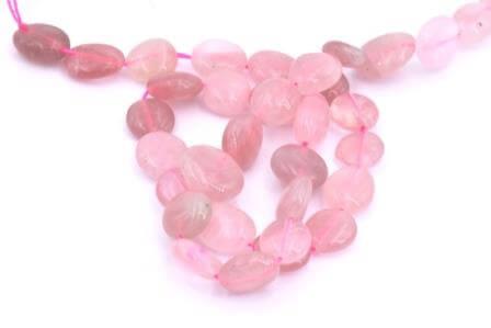 Perles forme nugget et galet arrondi Quartz rose 8-12mm trou 0.8mm(1 rang)