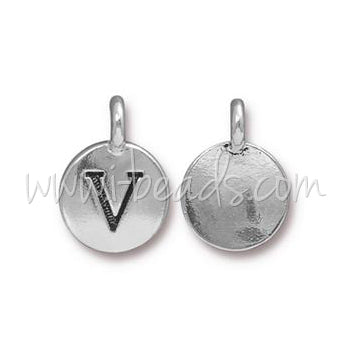 Pendentif charm lettre V Argenté vieilli 11mm (1)