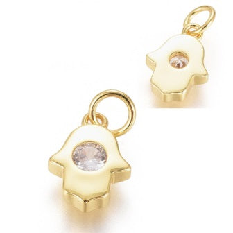 Achat Charm, pendentif en laiton doré or fin qualité main de Fatma avec strass en zircon 9,5mm (1)