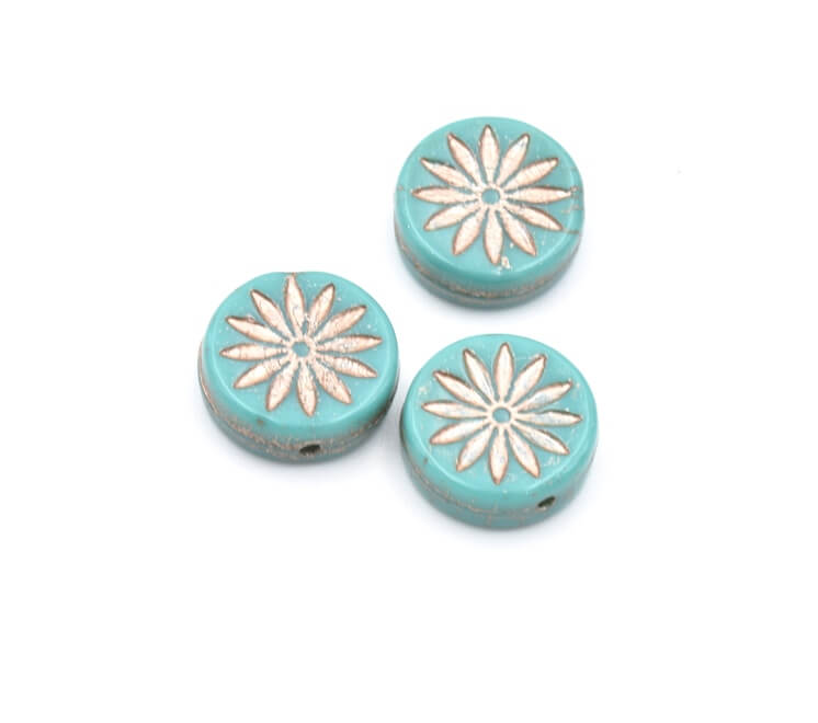 Perles en verre de Bohême Fleur Turquoise et argent 12mm (4)