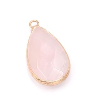 Pendentif en quartz rose sertis laiton or, goutte 35x18mm (1)