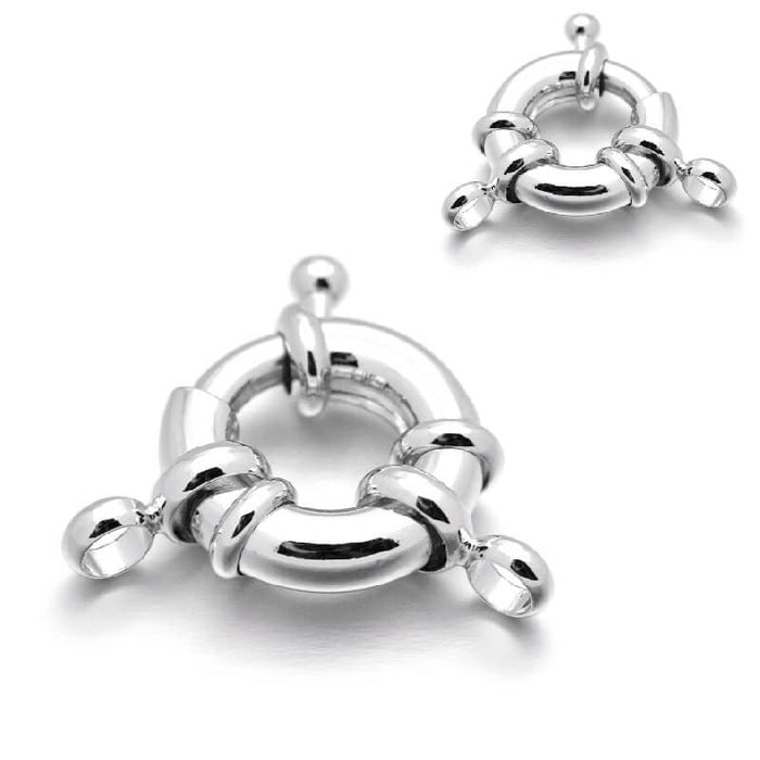 Fermoir rond bouée nautique laiton plaqué platine 15mm (1)