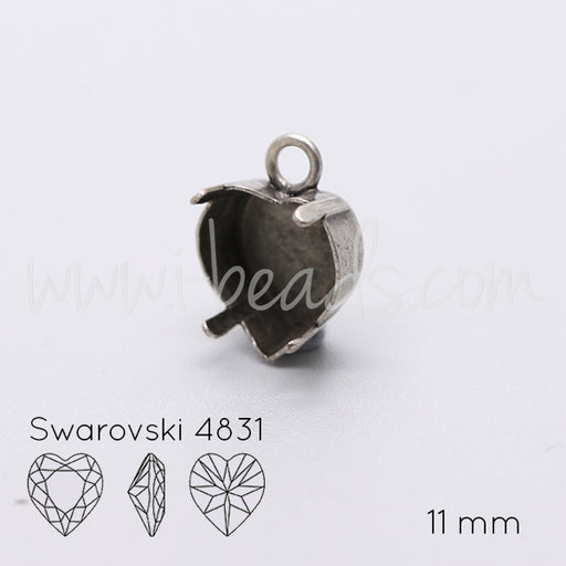 Serti pendentif pour Swarovski 4831 coeur 11mm argenté vieilli (1)