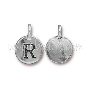 Pendentif charm lettre R Argenté vieilli 11mm (1)