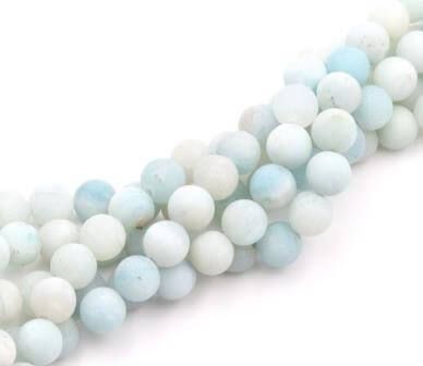 Perles rondes Amazonite naturelle mate 8mm sur fil (1 fil)