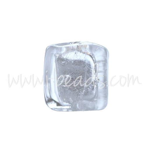 Perle de Murano cube cristal et argent 6mm (1)