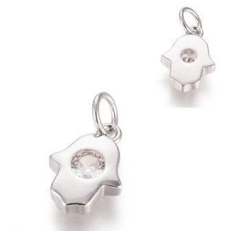 Charm, pendentif en laiton plaqué platine main de Fatma avec strass en zircon 9,5mm (1)