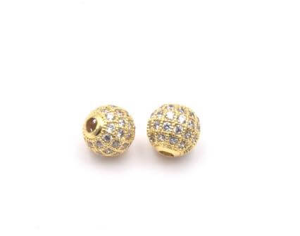 Perle ronde sertis de zircons Laiton métal doré 8x1.9mm (1)