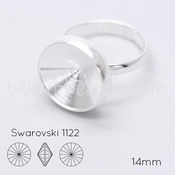 Serti bague ajustable conique pour Swarovski 1122 rivoli 14mm argenté (1)