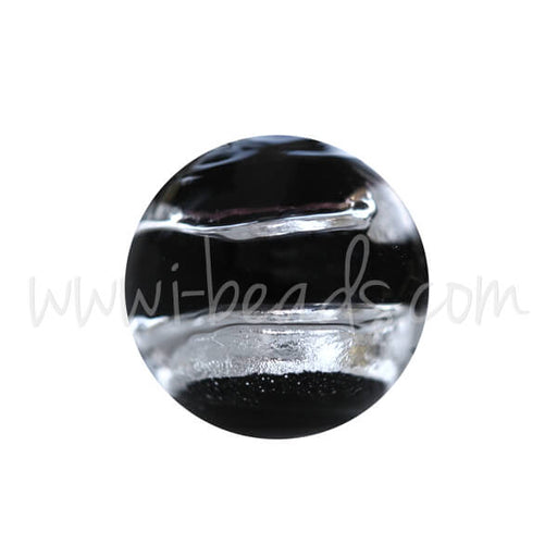 Achat Perle de Murano ronde noir et argent 8mm (1)