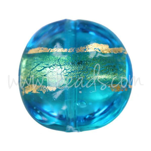 Achat Perle de Murano bombée bleu et or 14mm (1)