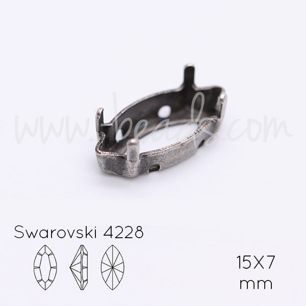 Serti à coudre pour Swarovski 4228 navette 15x7mm argenté vieilli (1)