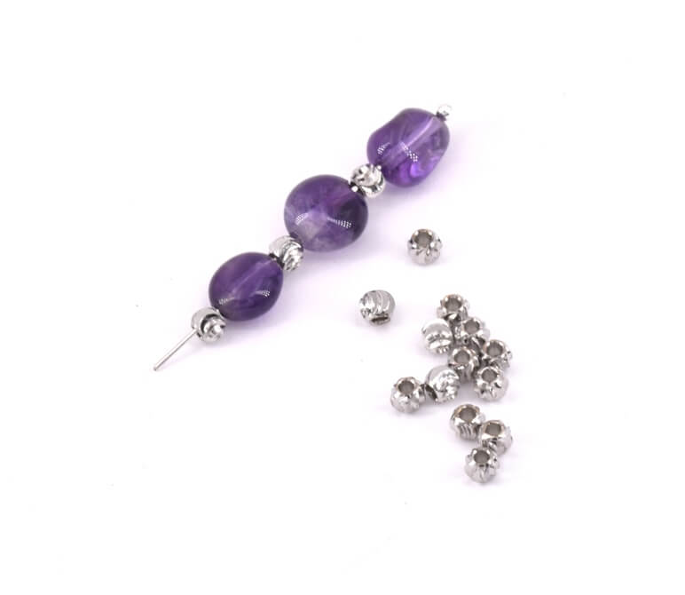 Perle séparateur, heishi striée 3mm laiton plaqué rhodium qualité - trou: 1mm (10)