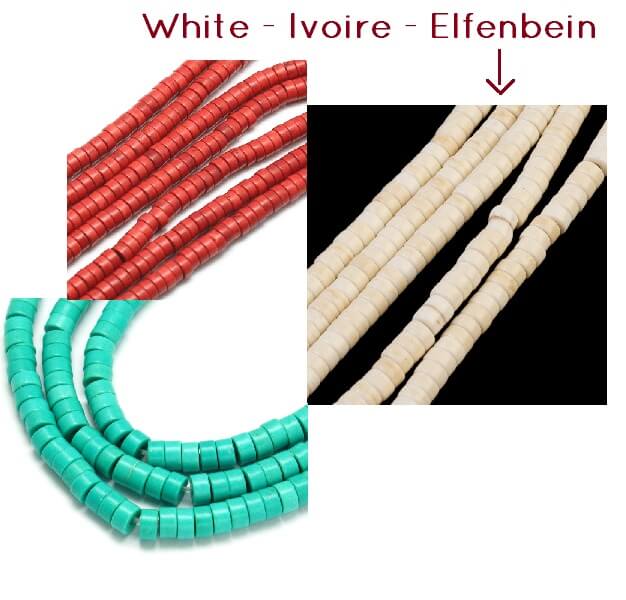 Perles Heishi Turquoise reconstituée BLANCHE 4x2mm 38cm (Vendu par 1 rang)