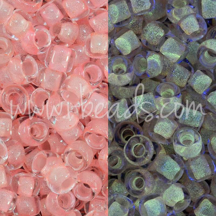 cc2720 - perles de rocaille Toho 8/0 Glow in the dark pink/yellow green (10g)