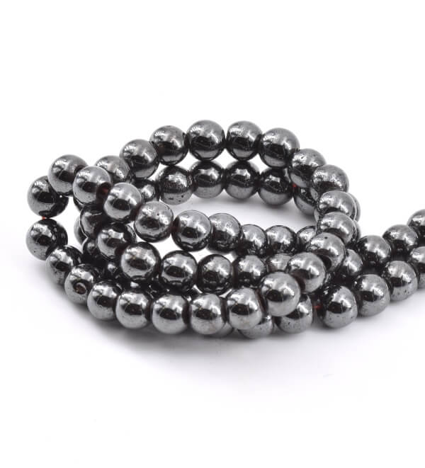 Perles rondes Hématite reconstituée magnétique 6 mm sur fil 40 cm 72 perles (1 fil)