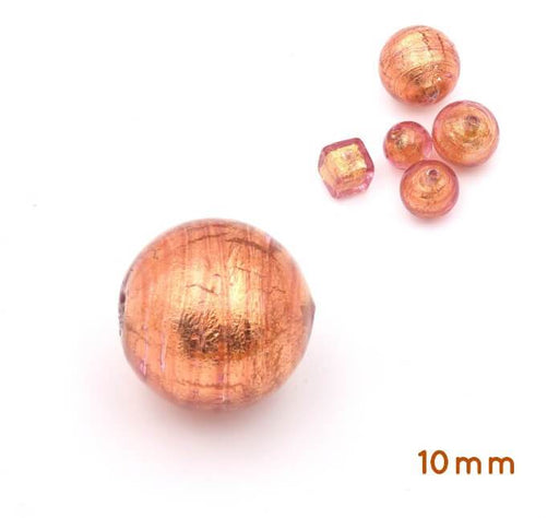 Achat Perle de Murano ronde cuivre et or 10mm (1)
