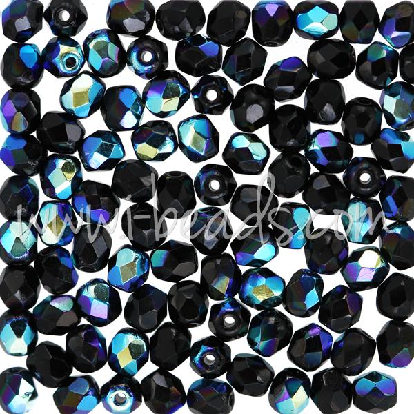 Perles facettes de bohème jet ab 4mm (100)