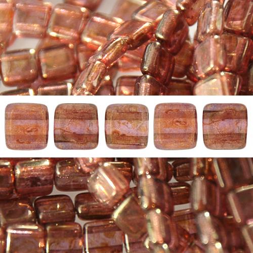 Perles 2 trous CzechMates tile luster rose gold topaz 6mm (50)