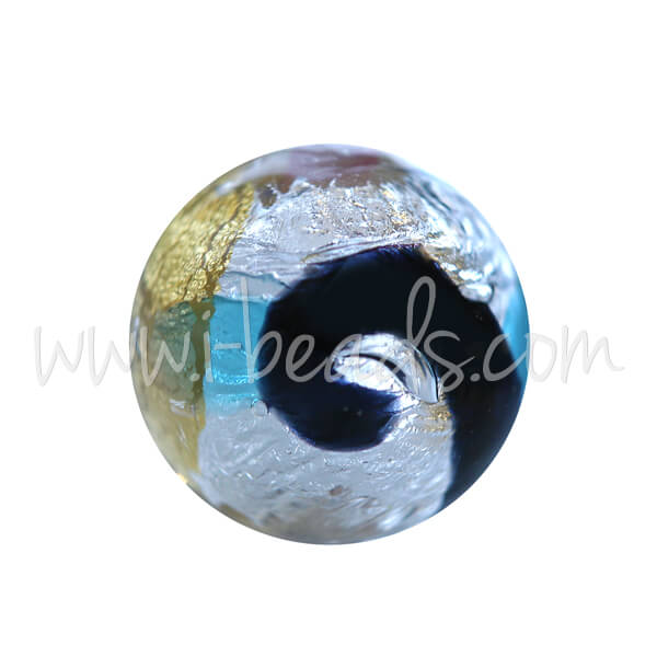Perle de Murano ronde noir bleu et argent or 10mm (1)