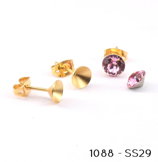 Serti boucles d'oreilles coniques pour Swarovski 1088 SS29 doré or fin (2)