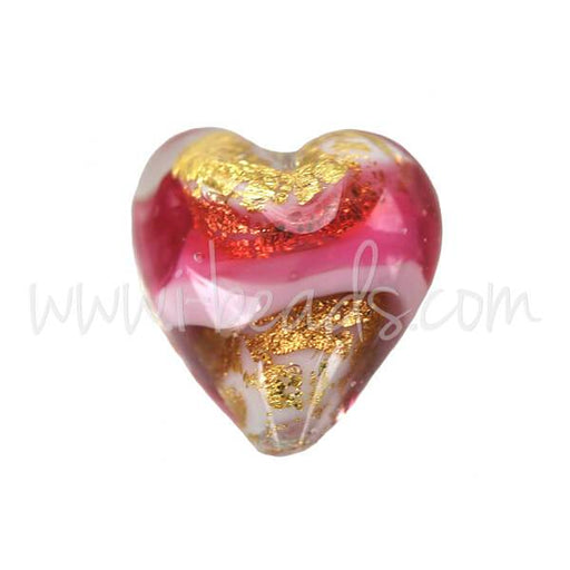 Achat Perle de Murano coeur rose et or 10mm (1)