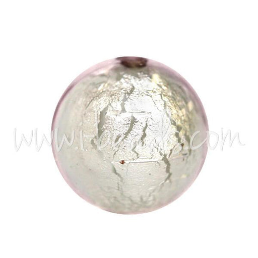 Achat Perle de Murano ronde cristal rose clair et argent 10mm (1)
