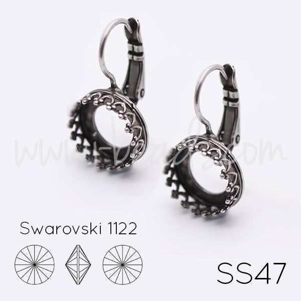 Serti boucle d'oreilles Vintage pour Swarovski 1122 10mm-SS47 argenté vieilli (2)