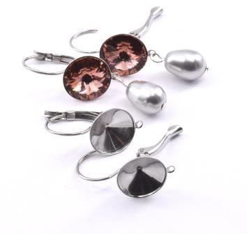 Achat Boucles d&#39;oreilles à levier en acier inoxydable - 23x12,5x12mm et anneau pour Swarovski Rivoli 1122 12mm (4)