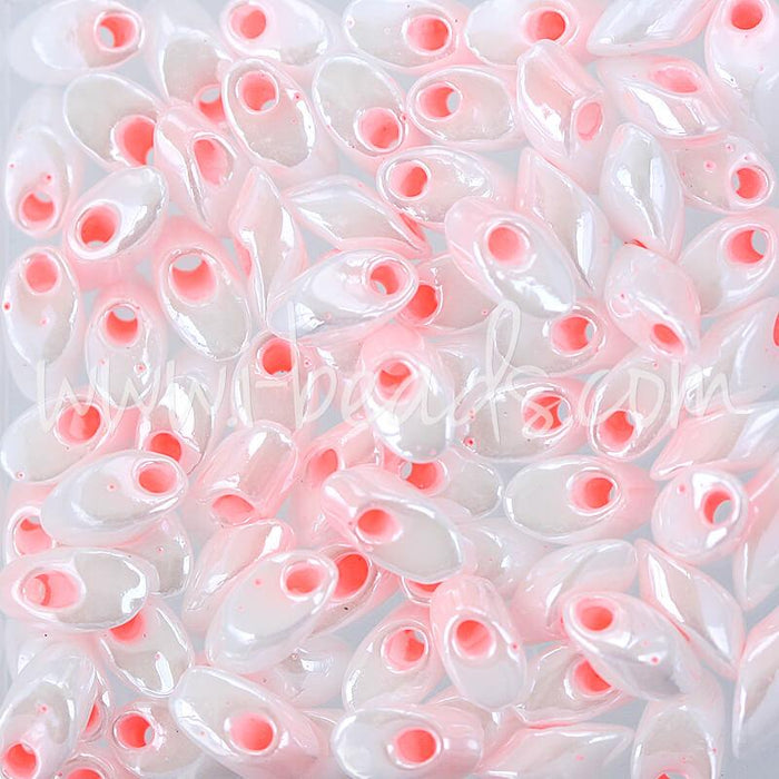 LMA427 Miyuki Long Magatama white pink color lined (10g)