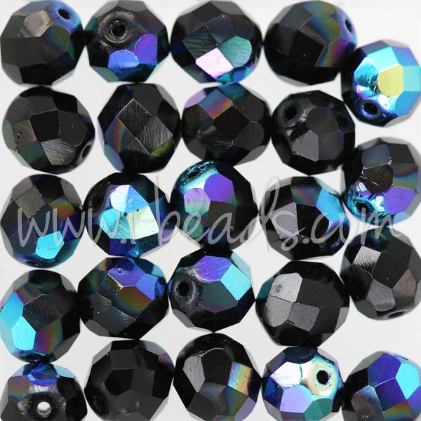 Perles facettes de bohème jet ab 8mm (25)