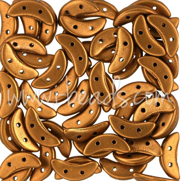 Perles 2 trous CzechMates Crescent 3x10mm matte metallic antique gold (5g)