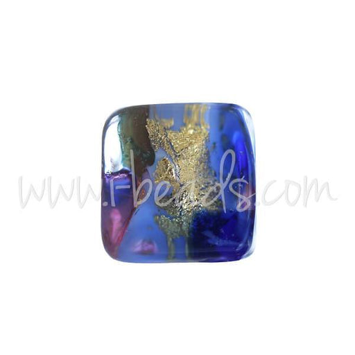 Achat Perle de Murano cube multicolore bleu et or 6mm (1)