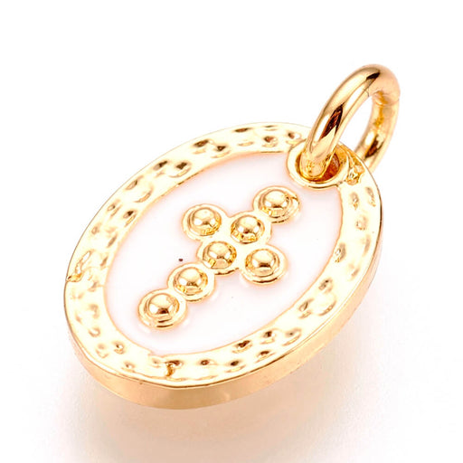 Achat Charm, pendentif en laiton doré et émail blanc avec croix de 9mm + anneau (1)