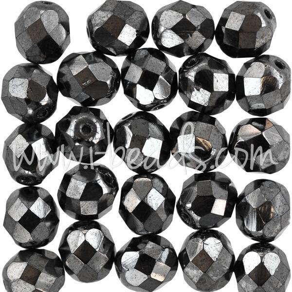 Perles facettes de bohème hematite 8mm (25)