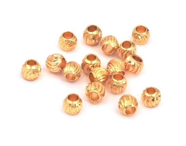 Perle séparateur, heishi striée 4mm laiton doré or fin qualité - trou: 1mm (10)