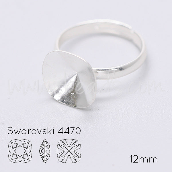 Serti à coller bague ajustable pour Swarovski 4470 12mm argenté (1)